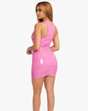 Deep V Neck Long Sleeve PU Leather Dress
