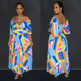 Printed Open Back Pleated Maxi Dress