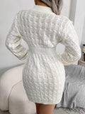 High Neck Long Sleeve Ribbed Knitted Sweater Dresses