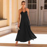 A-Line Suspender Pleated Dress Beach Long Skirts