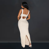 Backless Halter Two-Piece Long Dress