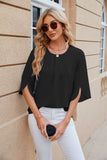 Round Neck Five-Quarter Sleeve Loose Chiffon Shirt Top