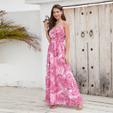 Summer V Neck Spaghetti Strap Backless Sleeveless Boho Floral Maxi Dresses