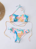 Printed Halterneck Three-Piece Bikini Sets