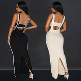 Backless Halter Two-Piece Long Dress