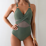 Mesh Bikini Metal Hoop Suspender One-Piece Swimsuits