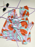 Three-Piece Smocked Skirt Bikini Swimsuits