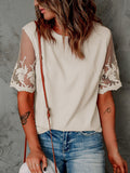 Lace Stitching Round Neck Short Sleeve T-Shirt