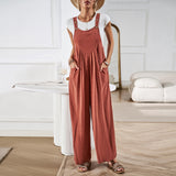 Solid Color Overalls Loose Wide-Leg Jumpsuits