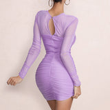 Long Sleeved Tight Fitting Hollow Low Cut Dress