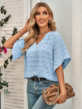 V-Neck Solid Color Fur Ball Top Blouses