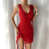 Deep V Slim Suspender Dresses