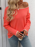 Round Neck Contrast Color Core-Spun Long Sleeve Sweater