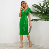 V-Neck Ruffled Slim Fit Dress