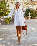 Solid Long Sleeve V-neck Loose Casual Dress