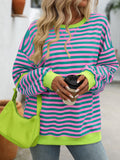 Colorful Striped Crew Neck Loose Sweatshirt