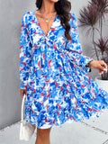 Printed V-Neck Long Sleeved Dresses