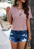 Casual solid color V-neck T-shirt