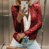 Stand Collar Color Block Sequined Jackets