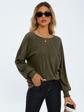 Round Neck Pleated Long Sleeve Casual T-Shirt