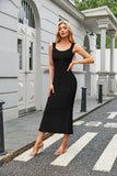 Square Neck Cap Sleeve Bodycon Fishtail Maxi Dress