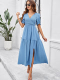 Temperament V-Neck Short-Sleeved Long Skirts