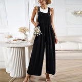 Solid Color Overalls Loose Wide-Leg Jumpsuits