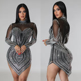 Sequins Mesh Patchwork Mini Dresses