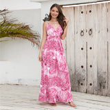 Summer V Neck Spaghetti Strap Backless Sleeveless Boho Floral Maxi Dresses