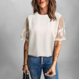 Lace Stitching Round Neck Short Sleeve T-Shirt