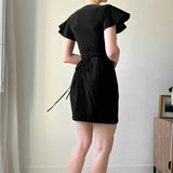 V-Neck Slim Waist Short Sleeve Dress