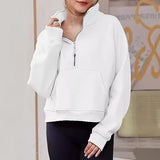 Cropped Stand Collar Thumb Hole Fleece Sweatshirt