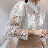 Lace Hollow Flower Splicing Loose Blouses