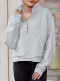 Cropped Stand Collar Thumb Hole Fleece Sweatshirt