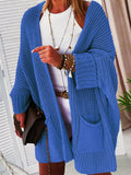 Elegant Open Front Solid Color Pocket Knitted Cardigan