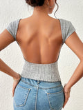 Backless Crop Top Short Sleeve T-Shirt