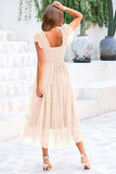 Mesh Stitching Pleated Flying Sleeve Vest Dress