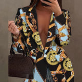 Printed Lapel Long Sleeve Blazer