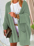 Elegant Open Front Solid Color Pocket Knitted Cardigan