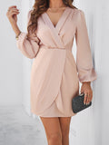 Solid Color V-Neck Long Sleeve Dresses