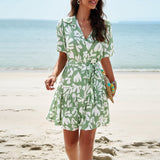 Printed Short Sleeved Dresses