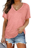 Loose V-neck Solid Short-sleeved T-shirt