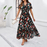 Printed V-Neck Waist Dresses