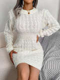 High Neck Long Sleeve Ribbed Knitted Sweater Dresses