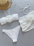 Three-Piece Bikini 3D Flowers