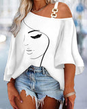 Sloping Shoulder Ruffle Sleeve T-Shirt