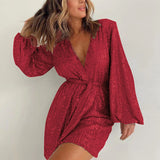 Stylish Sequin Long Sleeve Dress Jumpsuits