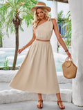 Slanted Shoulder Sleeveless Waist Up Dress Sets