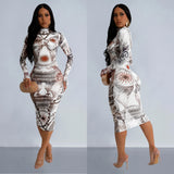 Printed Hip-Hugging Midi Dress