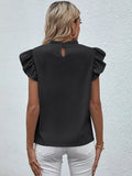 Solid Ruffled Round Neck Sleeveless Blouse